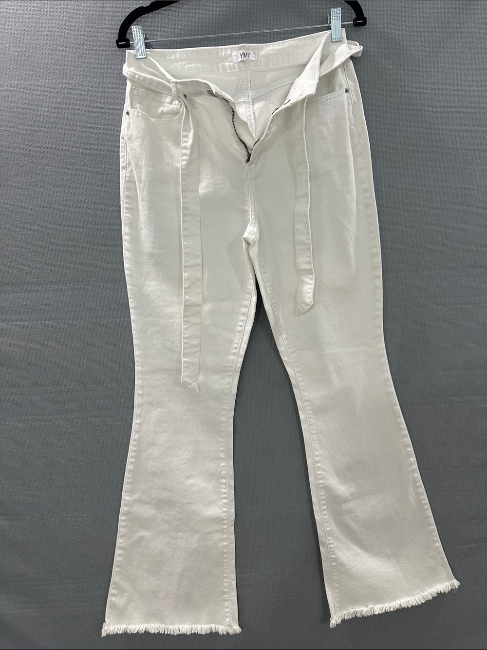 YMI Off-White High-Rise Flare Pants with Self-Tie Waist